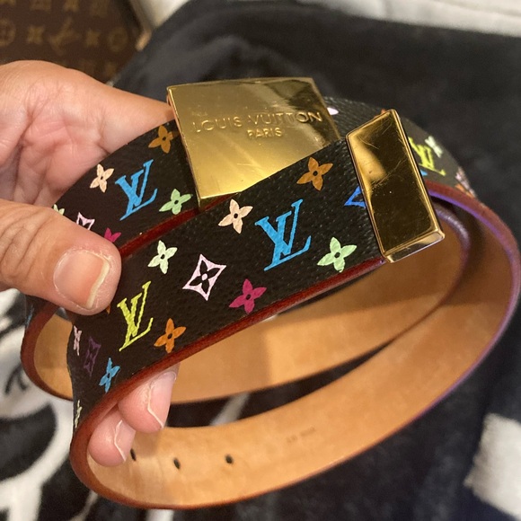 💯% Authentic LOUIS VUITTON murakami multicolor noir belt - Picture 4 of 6